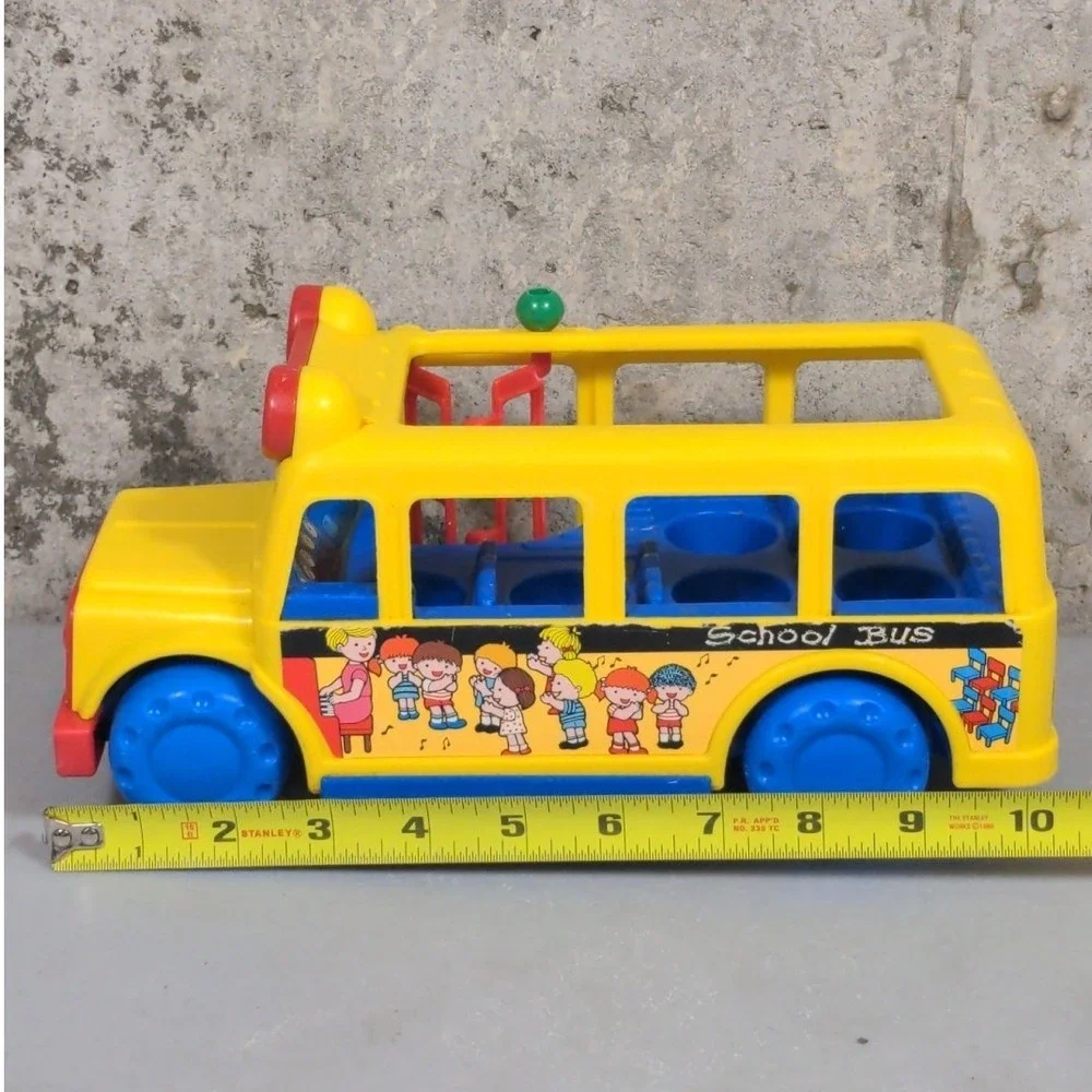 VTG 1980s Li'l Playmates Musical School Bus Yellow Toy Kids Graphic‎ 80s